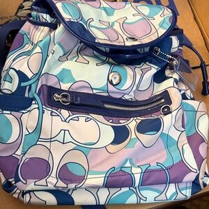 Coach Blue and Purple Patterned Backpack